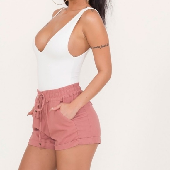 🎉🌟Last L• Drawstring Linen Woven Shorts - Mauve - Picture 4 of 5